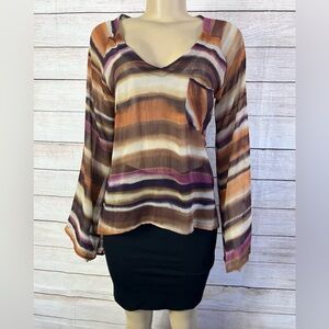 CHASOR Women’s Multicolor Long Sleeve Blouse Back Bottom Top Front Pocket Size M